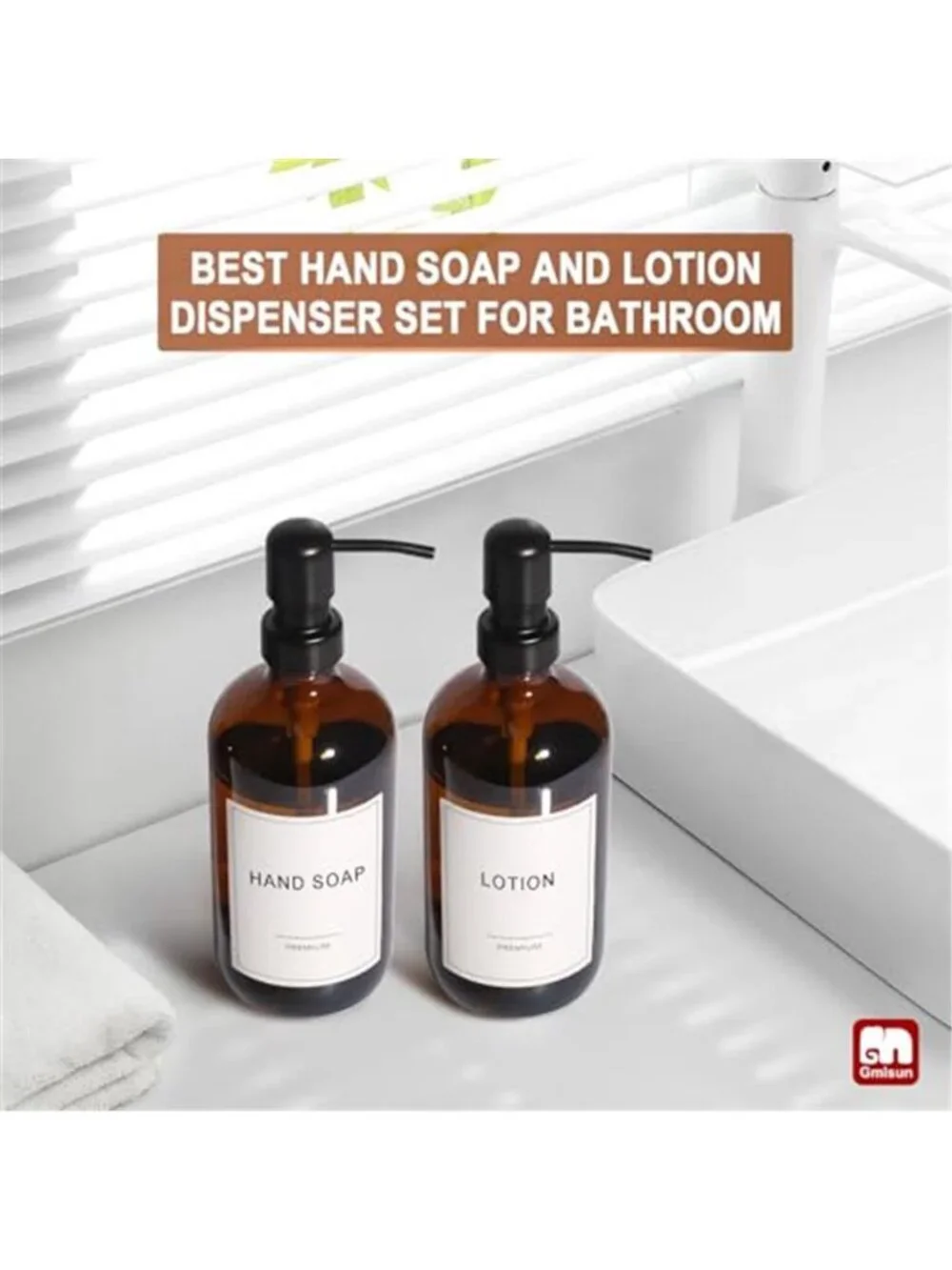 Amber Glass Soap Dispenser, 2 Pack Bathroom Hand Soap Dispensers